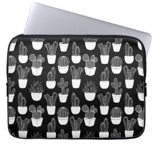 Capa Para Notebook Padrão de Arte em Linha Branca de Cactos