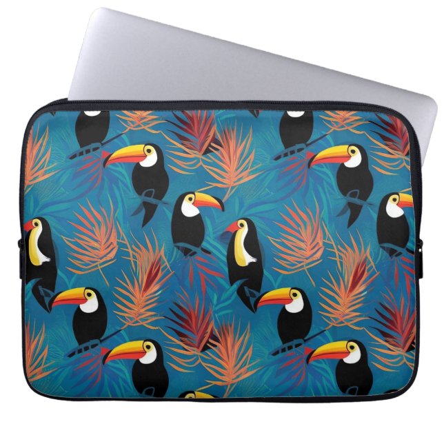 Capa Para Notebook Padrão de aves tropicais vibrantes com Travesseiro (Frente)