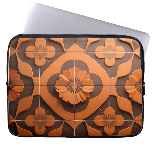 Capa Para Notebook Padrão de Azulejo Geométrico de Medalhões Florais  (Frente)
