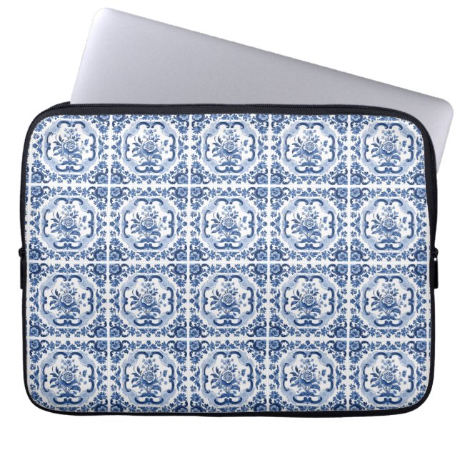 Capa Para Notebook Padrão de Azulejos Holandeses Floral (Frente)