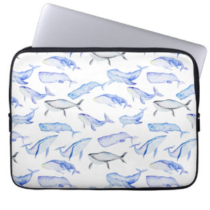 Capa Para Notebook Padrão de Baleia Azul de Cores Aquáticas