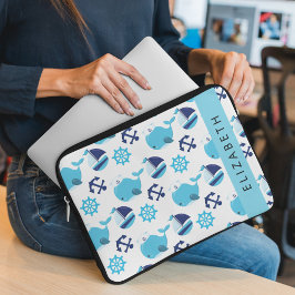 Capa Para Notebook Padrão De Baleias, Baleias Azuis, Seu Nome