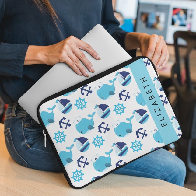 Capa Para Notebook Padrão De Baleias, Baleias Azuis, Seu Nome (Criador carregado)
