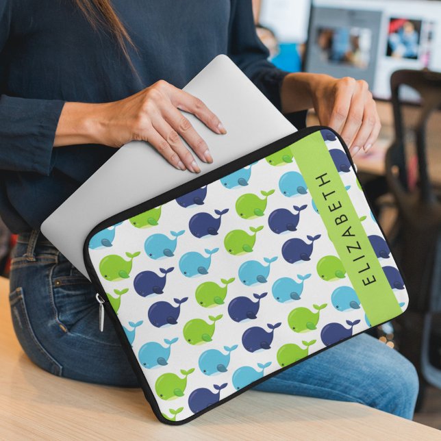 Capa Para Notebook Padrão De Baleias, Baleias Cutas, Seu Nome (Criador carregado)