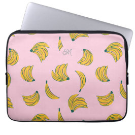 Capa Para Notebook Padrão de Banana Rosa Monograma