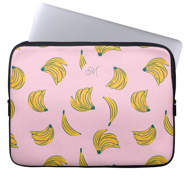 Capa Para Notebook Padrão de Banana Rosa Monograma (Frente)