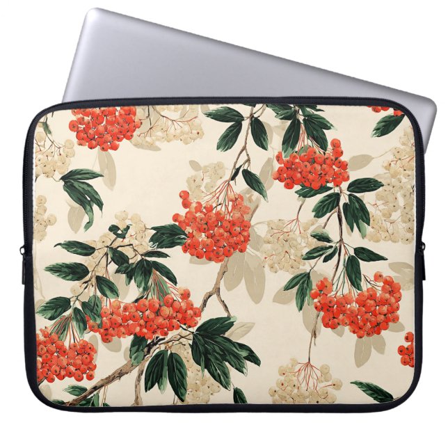 Capa Para Notebook Padrão de Berry Branco e Vermelho Decorativo (Frente)