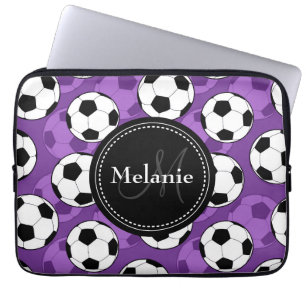 Capa Para Notebook Padrão de bola de futebol preto roxo monograma