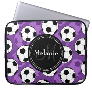 Capa Para Notebook Padrão de bola de futebol preto roxo monograma