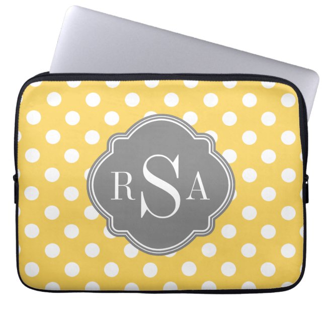 Capa Para Notebook Padrão de Bolinhas Amarelas do Monograma Personali (Frente)