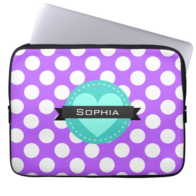 Capa Para Notebook Padrão de Bolinhas Azul Branco Roxo (Frente)