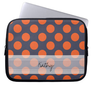 Capa Para Notebook Padrão de Bolinhas Chic Azul Laranja Marinho Mono