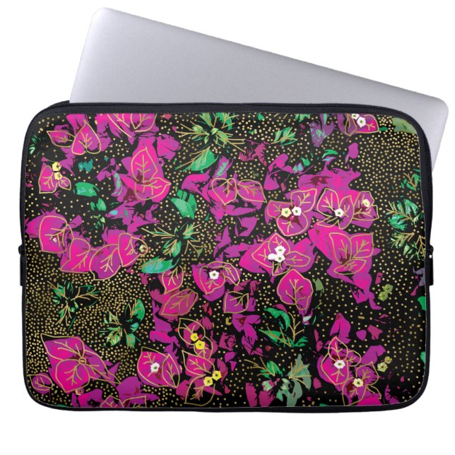 Capa Para Notebook Padrão de Bolinhas de Buganvília Rosa Quente Ousad (Frente)