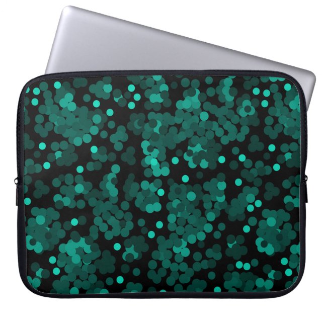 Capa Para Notebook Padrão de bolinhas verde turquesa a preto (Frente)
