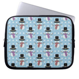 Capa Para Notebook Padrão de Boneco de Neve e Flocos de Neve Fofo