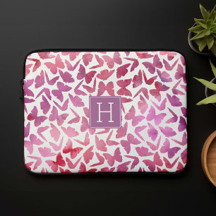 Capa Para Notebook Padrão de Borboletas de Aquarela Roxa