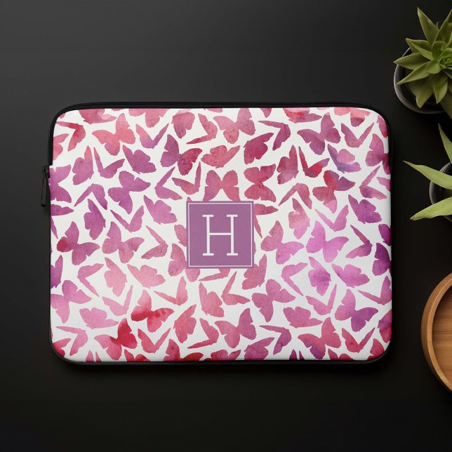 Capa Para Notebook Padrão de Borboletas de Aquarela Roxa (Criador carregado)