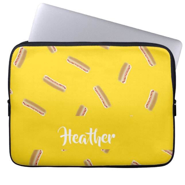 Capa Para Notebook Padrão de cachorro quente em amarelo (Frente)