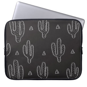 Capa Para Notebook Padrão de Cactus Preto Desenhado à Mão