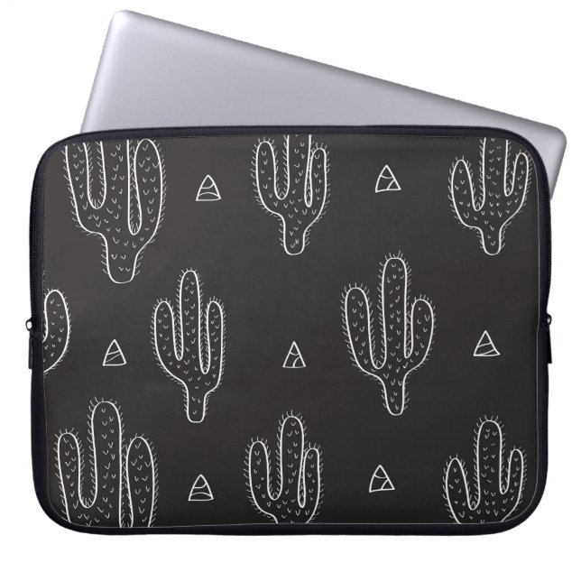 Capa Para Notebook Padrão de Cactus Preto Desenhado à Mão (Frente)