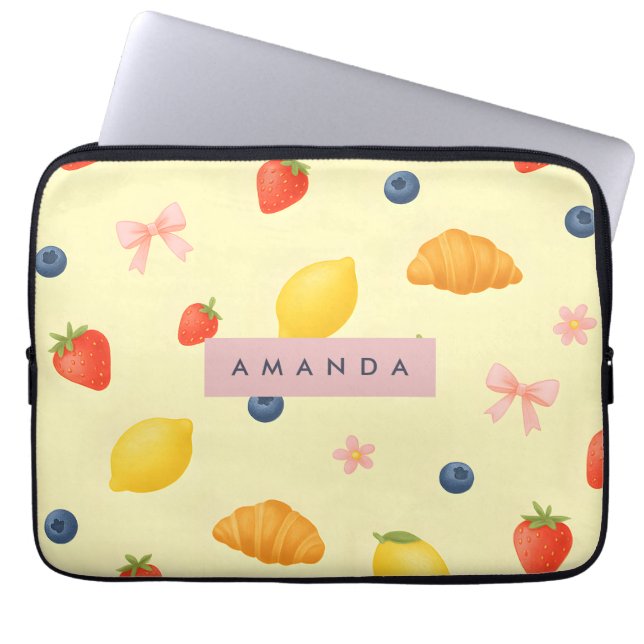 Capa Para Notebook Padrão de Café Amarelo Pastel Personalizado (Frente)