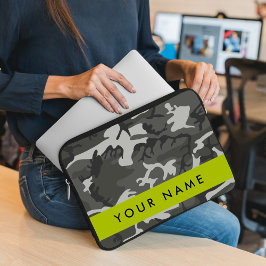 Capa Para Notebook Padrão de Camuflagem Cinza, Seu nome, Personalizar