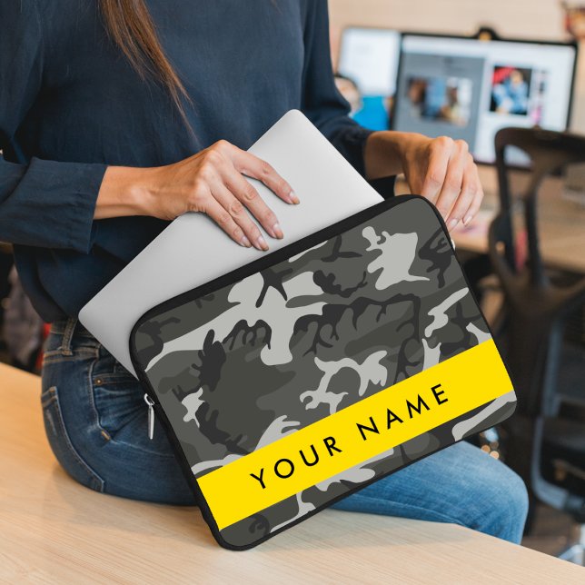 Capa Para Notebook Padrão de Camuflagem Cinza, Seu nome, Personalize (Criador carregado)