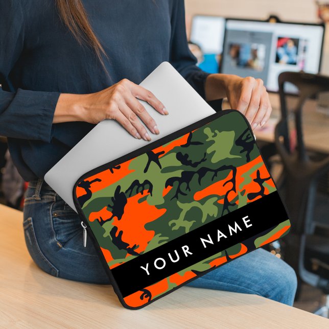 Capa Para Notebook Padrão de Camuflagem Laranja, Seu nome, Personaliz (Criador carregado)
