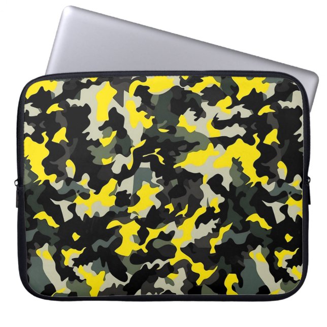 Capa Para Notebook Padrão de Camuflagem Preto e Amarelo (Frente)