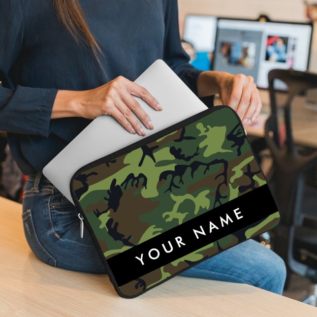 Capa Para Notebook Padrão de Camuflagem Verde, Seu nome, Personalizar (Criador carregado)