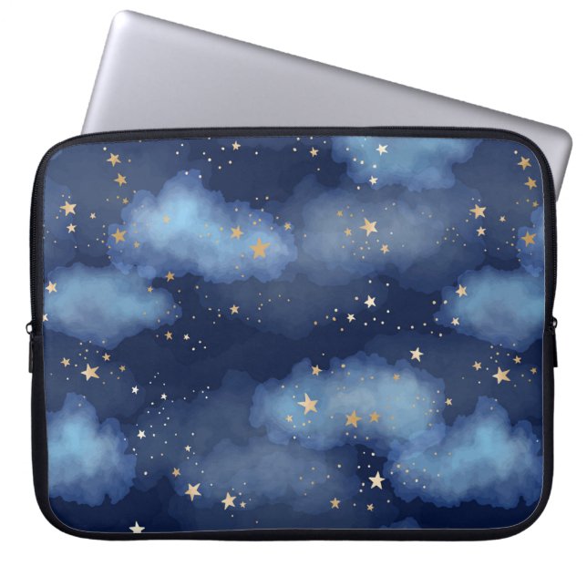 Capa Para Notebook Padrão de Céu Azul Escuro das Estrelas Douradas da (Frente)