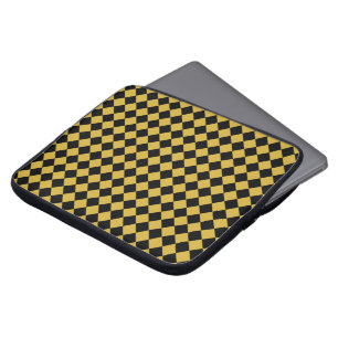 Capa Para Notebook Padrão de Chevron Preto Sólido e Dourado Metálico