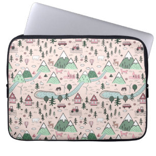 Capa Para Notebook Padrão de Cidade da Fazenda escandinava rosa