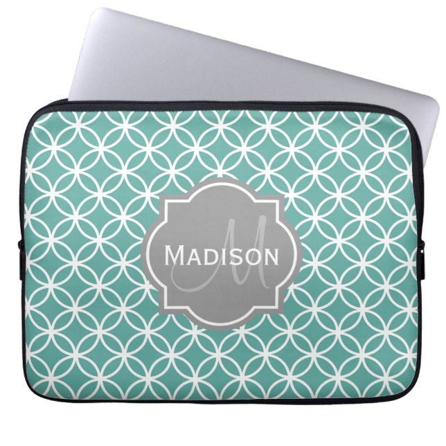 Capa Para Notebook Padrão de Círculo Teal Leve Monograma (Frente)