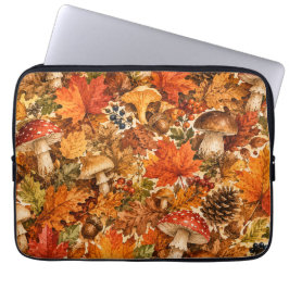 Capa Para Notebook Padrão de Cogumelo da Floresta de Outono | Folhas 