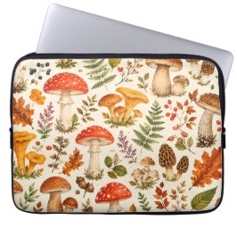 Capa Para Notebook Padrão de Cogumelo Outonal em Aquarela