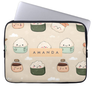 Capa Para Notebook Padrão de Comida japonês Kawaii Sushi personalizad
