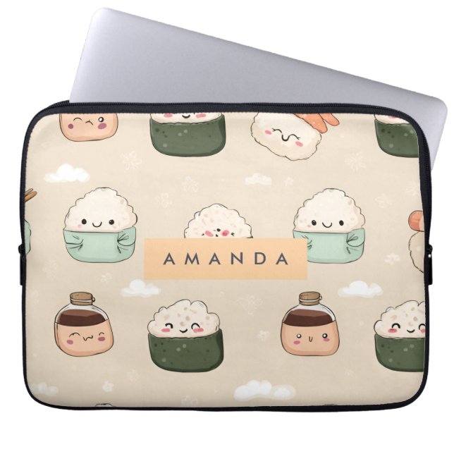 Capa Para Notebook Padrão de Comida japonês Kawaii Sushi personalizad (Frente)
