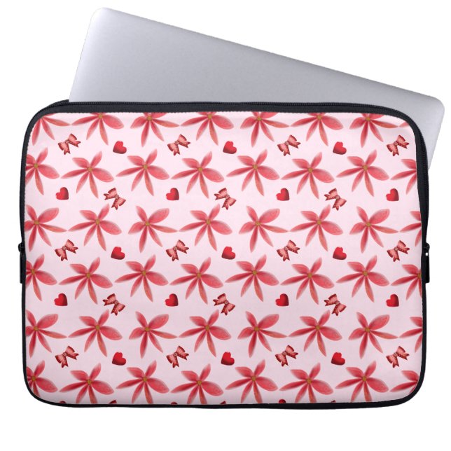 Capa Para Notebook Padrão de Coração Floral Vermelho Fofo Sem Costura (Frente)