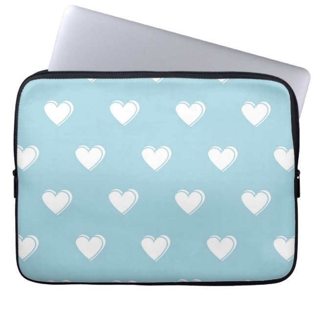 Capa Para Notebook Padrão de Coração Simples Branco Azul (Frente)