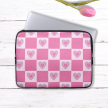 Padrão de Coração Xadrez Rosa Retro