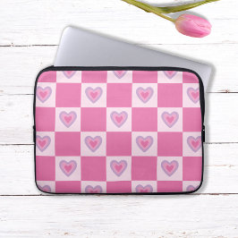 Capa Para Notebook Padrão de Coração Xadrez Rosa Retro