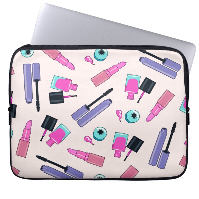Capa Para Notebook Padrão de cosméticos rosa e roxo (Frente)