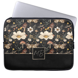 Capa Para Notebook Padrão de Cottagecore do Cogumelo e Flores com nom
