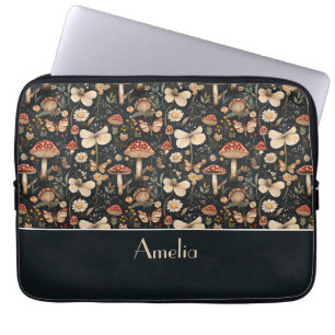 Capa Para Notebook Padrão de Cottagecore do Cogumelo e Flores com nom