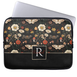 Capa Para Notebook Padrão de Cottagecore do Cogumelo e Flores com nom