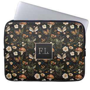 Capa Para Notebook Padrão de Cottagecore do Cogumelo e Flores com nom