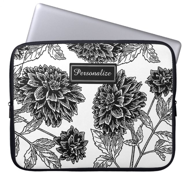 Capa Para Notebook Padrão de Dália Preto e Branco Personalizado (Frente)