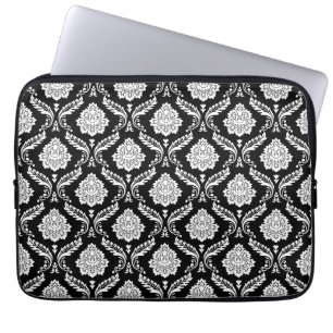 Capa Para Notebook Padrão de Damasco Rococó Branco no Preto