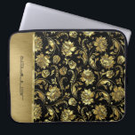 Capa Para Notebook Padrão de Damascos preto e Dourado monograma<br><div class="desc">Fundo preto elegante monograma (alterável para qualquer cor) e tons de ouro para os damascos florais.</div>